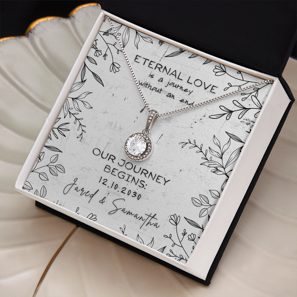 Personalized Eternal Love CZ Crystal, 14 K White Gold Necklace for Engagement, Wedding or Anniversary Gift