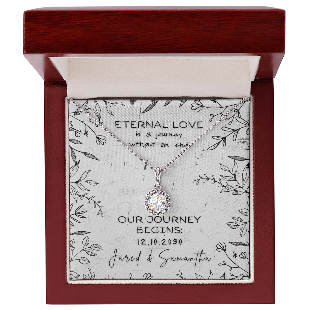 Personalized Eternal Love CZ Crystal, 14 K White Gold Necklace for Engagement, Wedding or Anniversary Gift