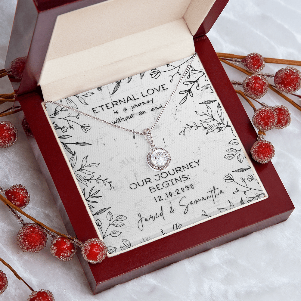 Personalized Eternal Love CZ Crystal, 14 K White Gold Necklace for Engagement, Wedding or Anniversary Gift
