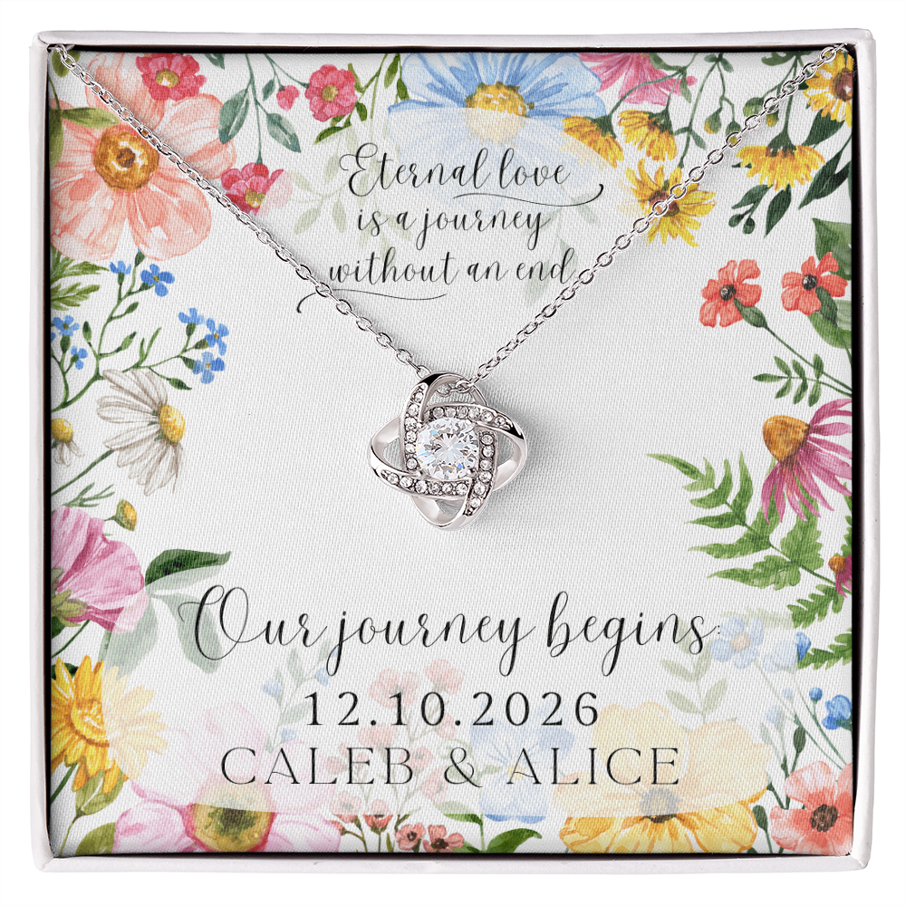 Personalized Eternity Love Knot Necklace with Cubic Zirconia and 14/18 K Gold Finish