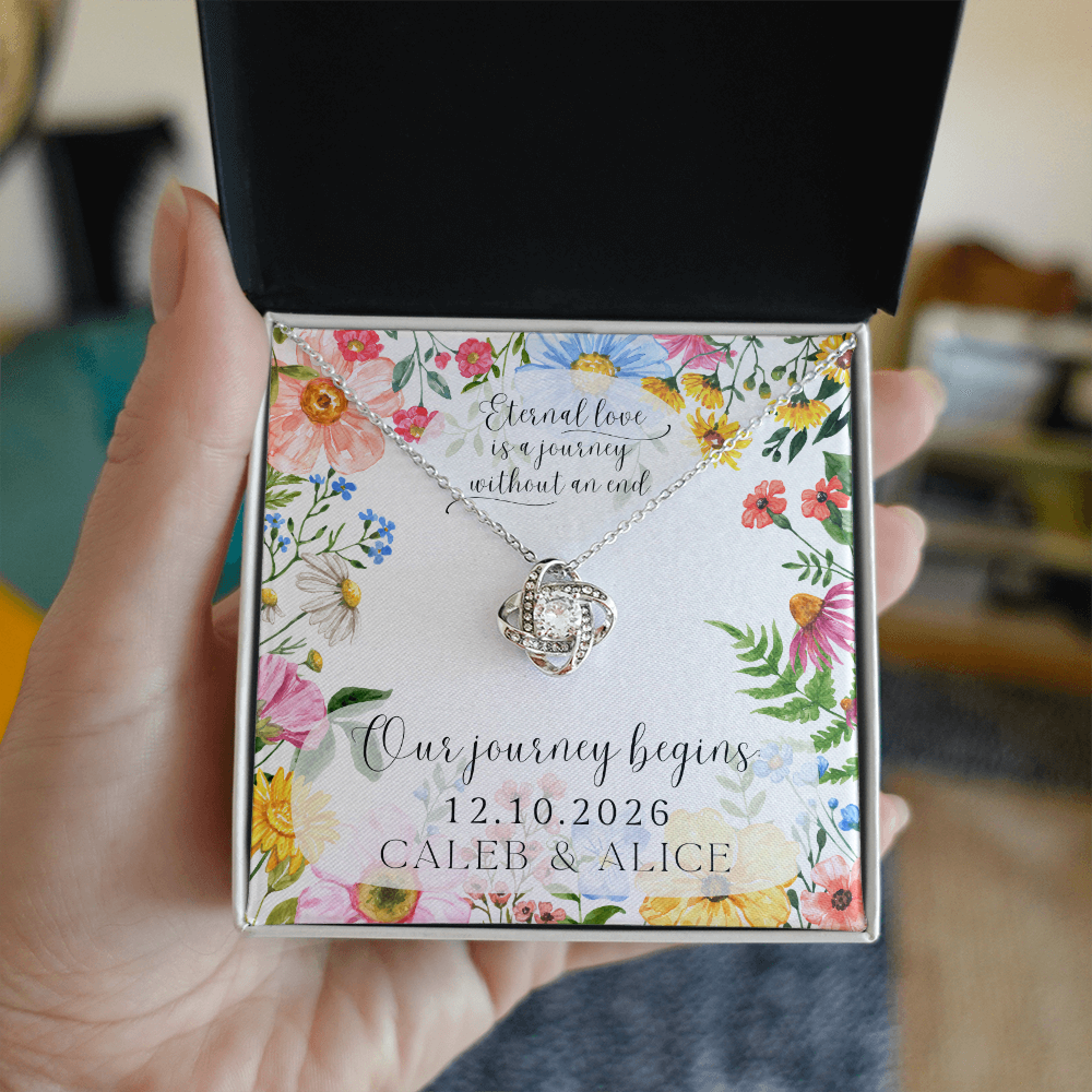 Personalized Eternity Love Knot Necklace with Cubic Zirconia and 14/18 K Gold Finish