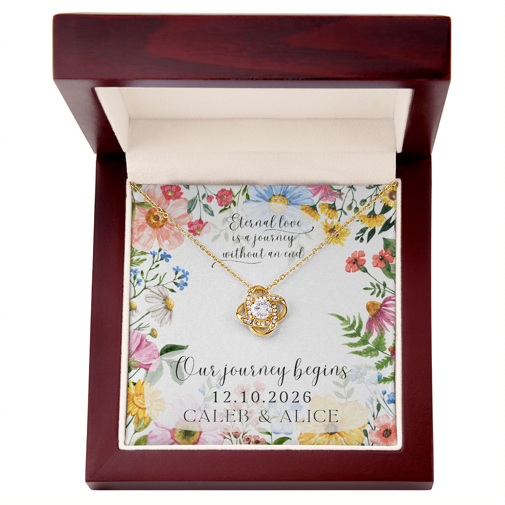 Personalized Eternity Love Knot Necklace with Cubic Zirconia and 14/18 K Gold Finish