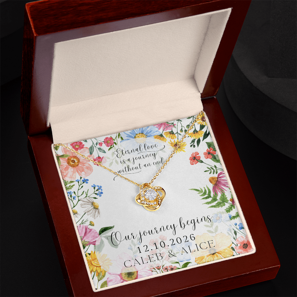 Personalized Eternity Love Knot Necklace with Cubic Zirconia and 14/18 K Gold Finish