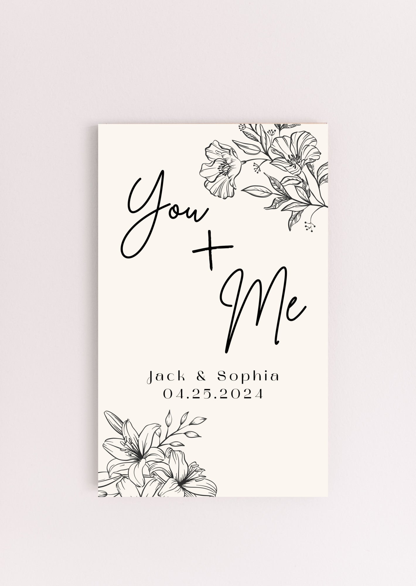 Personalized UV-Printed Sign 6"x10"--"You + Me" with Names and Anniversary Date