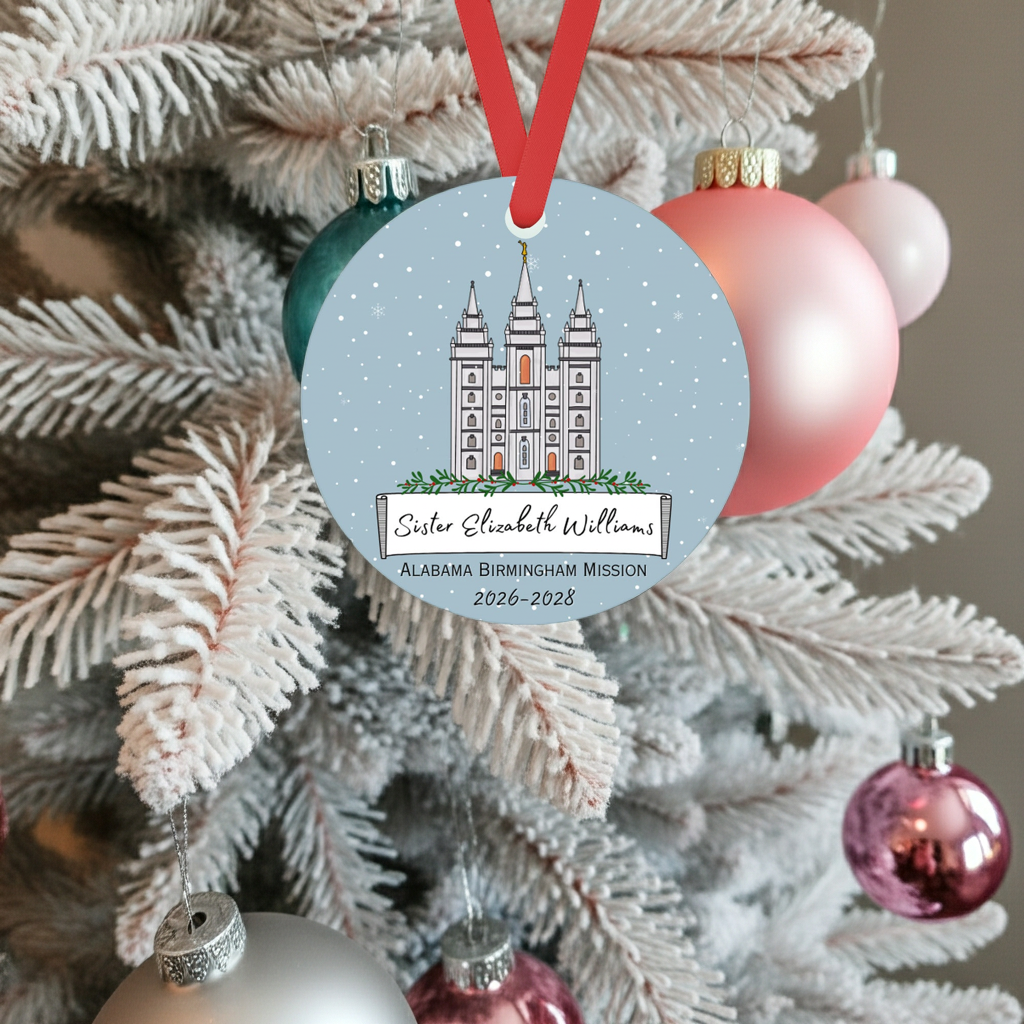 Personalized Missionary Christmas Ornament with Temple, Mission Area and Dates