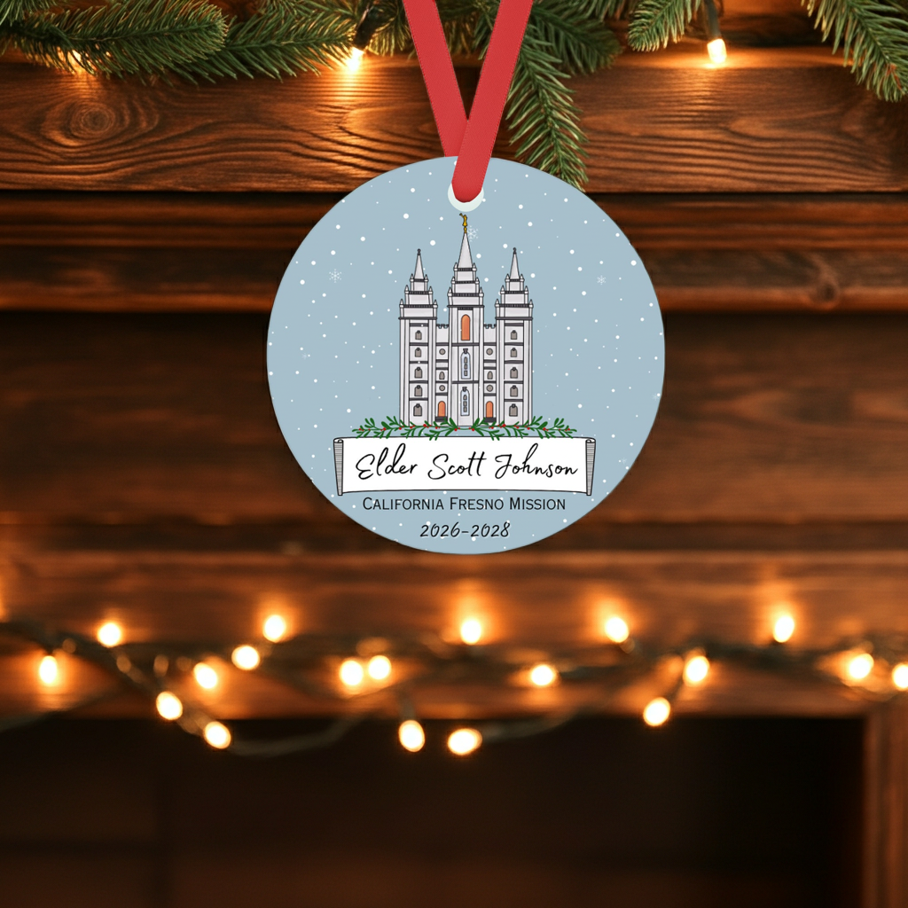 Personalized Missionary Christmas Ornament with Temple, Mission Area and Dates