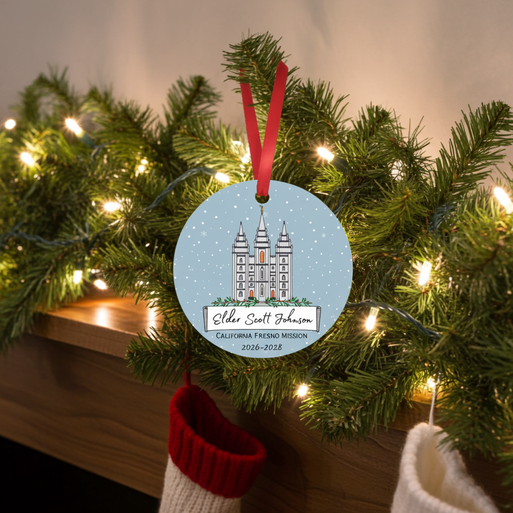 Personalized Missionary Christmas Ornament with Temple, Mission Area and Dates