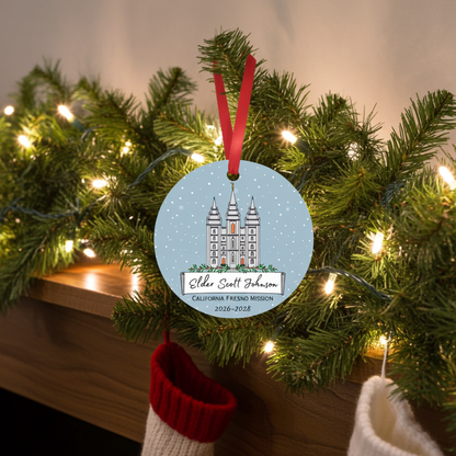 Personalized Missionary Christmas Ornament with Temple, Mission Area and Dates