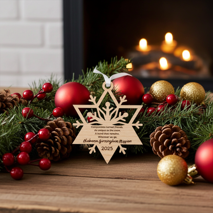 Personalized Laser-Engraved Wooden Snowflake Ornament Gift for LDS Missionaries with Mission Area and Dates