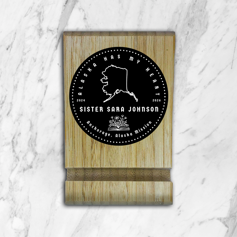 Personalized Bamboo Phone/Tablet Holder for LDS Missionaries