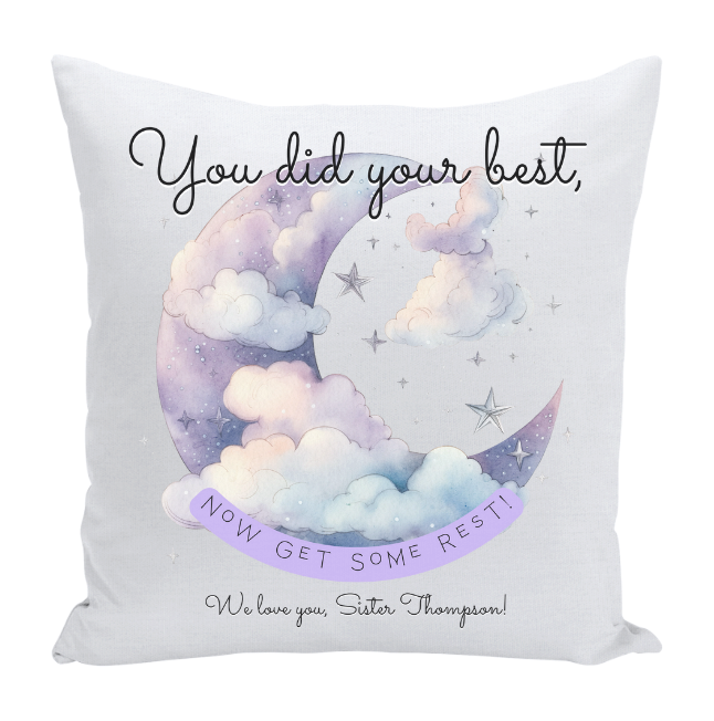 Personalized Sister Missionary Moon and Stars Gift Throw Pillow