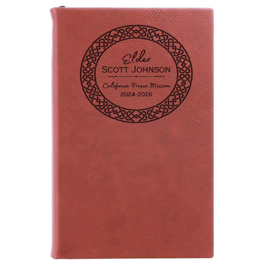 Personalized LDS Missionary Vegan Leather Journal with Name and Mission Area