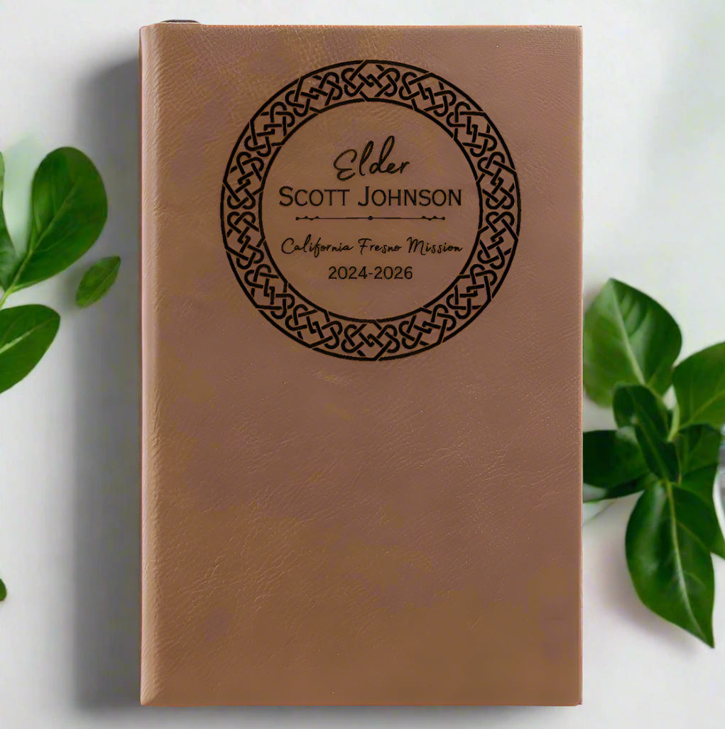 Personalized LDS Missionary Vegan Leather Journal with Name and Mission Area