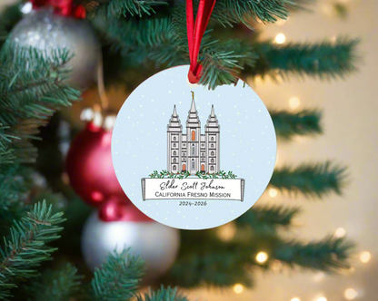 Personalized Missionary Christmas Ornament with Temple, Mission Area and Dates