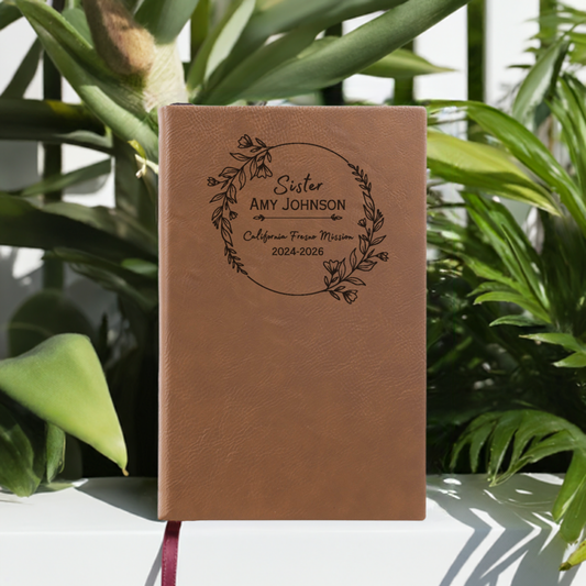 Personalized LDS Missionary Vegan Leather Journal with Name and Mission Area