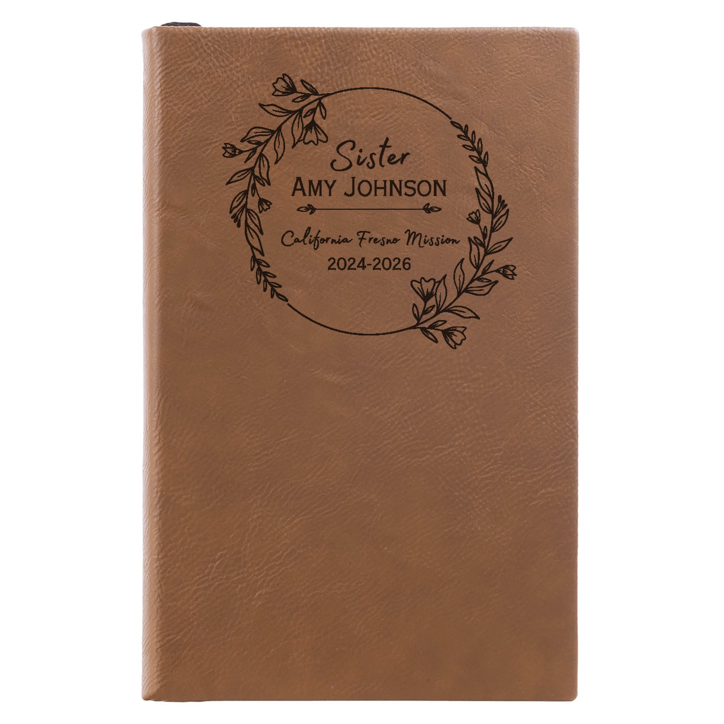 Personalized LDS Missionary Vegan Leather Journal with Name and Mission Area