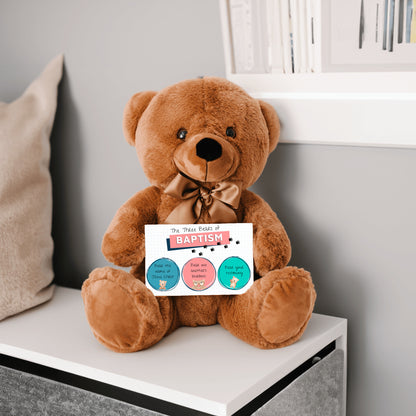 LDS Baptism Gift Teddy Bear with the "Three Bears of Baptism" Card