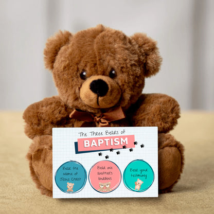 LDS Baptism Gift Teddy Bear with the "Three Bears of Baptism" Card