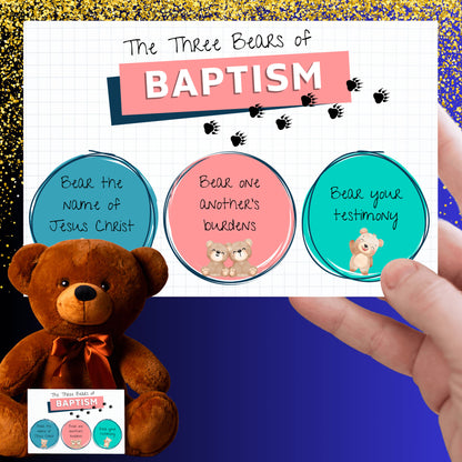 LDS Baptism Gift Teddy Bear with the "Three Bears of Baptism" Card