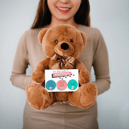 LDS Baptism Gift Teddy Bear with the "Three Bears of Baptism" Card