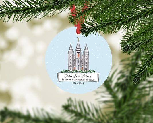 Personalized Missionary Christmas Ornament with Temple, Mission Area and Dates