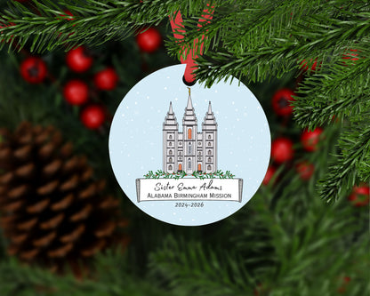 Personalized Missionary Christmas Ornament with Temple, Mission Area and Dates