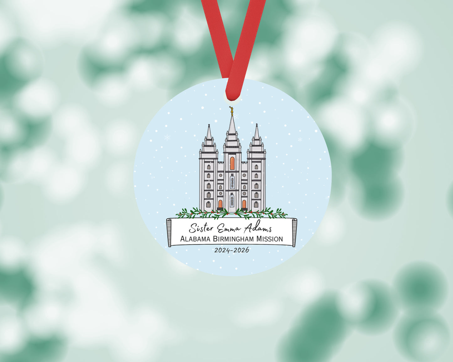 Personalized Missionary Christmas Ornament with Temple, Mission Area and Dates