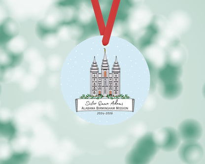 Personalized Missionary Christmas Ornament with Temple, Mission Area and Dates