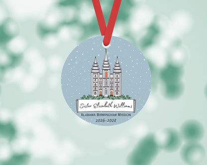 Personalized Missionary Christmas Ornament with Temple, Mission Area and Dates