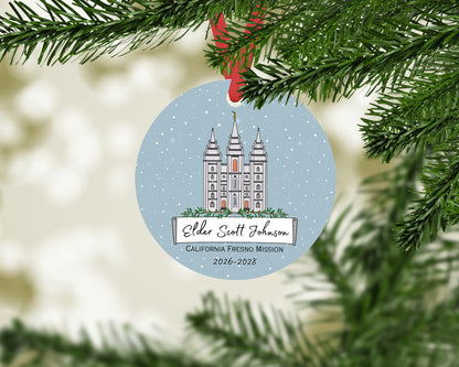 Personalized Missionary Christmas Ornament with Temple, Mission Area and Dates