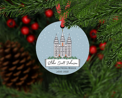 Personalized Missionary Christmas Ornament with Temple, Mission Area and Dates